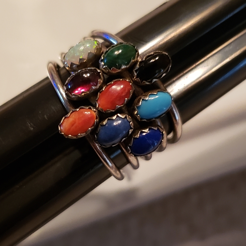 🌹Beautiful 9 Multi-Gemstone Harem style ring Sterling 9 RINGS♥️ - Picture 4 of 8
